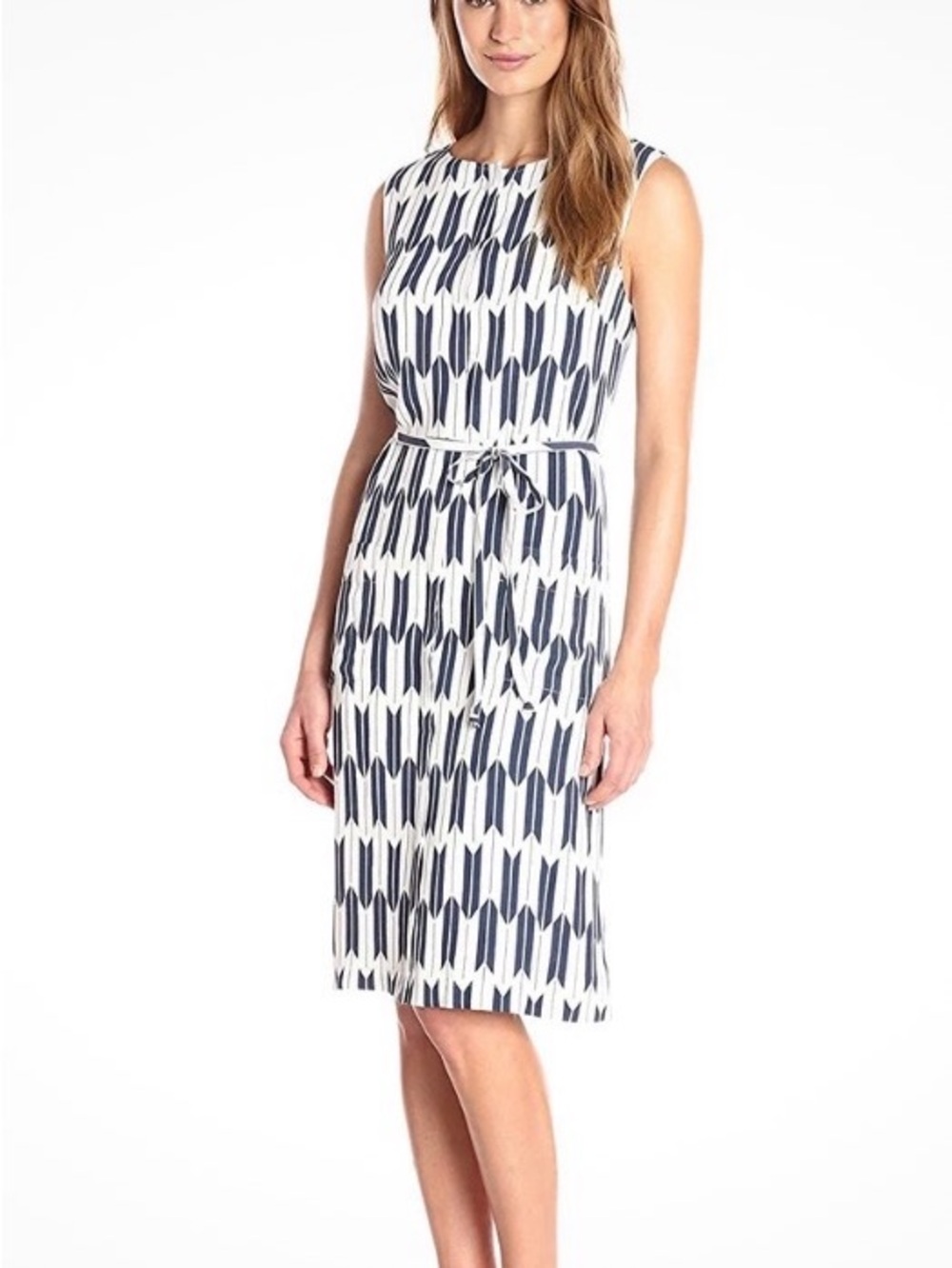 Pendleton Sleeveless Navy and White Geometric Sheath Dress